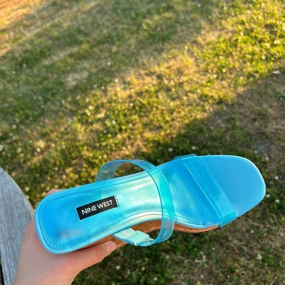 New Nine West Rapps‎ blue size 8 1/2 Cork Wedge Chunky Sandals - Picture 3 of 7